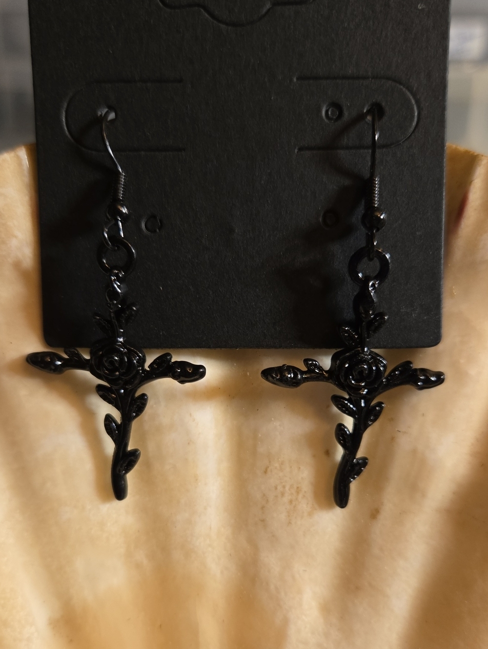 Black Rose Cross Drop Earrings - Women Jewelry